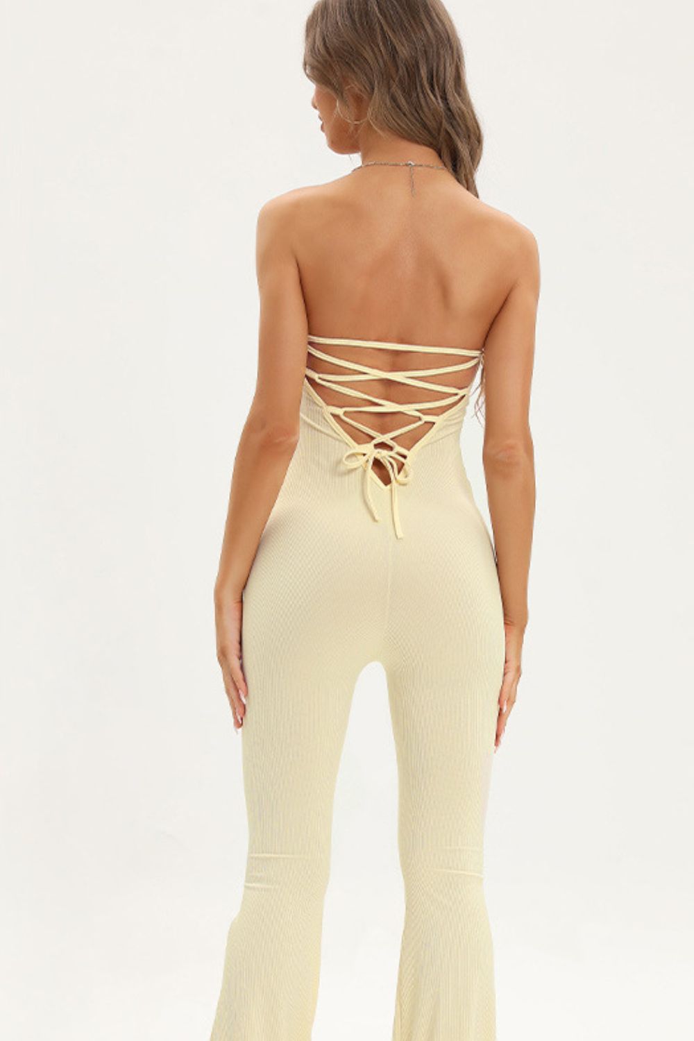 Lace-Up Strapless Jumpsuit