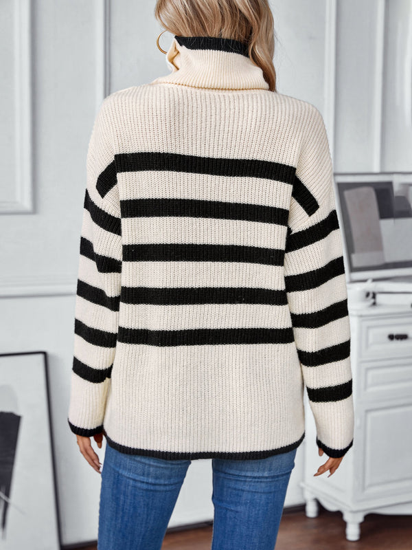 Buttoned Striped Long Sleeve Sweater