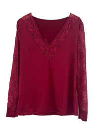 Full Size Lace Detail V-Neck Long Sleeve Blouse