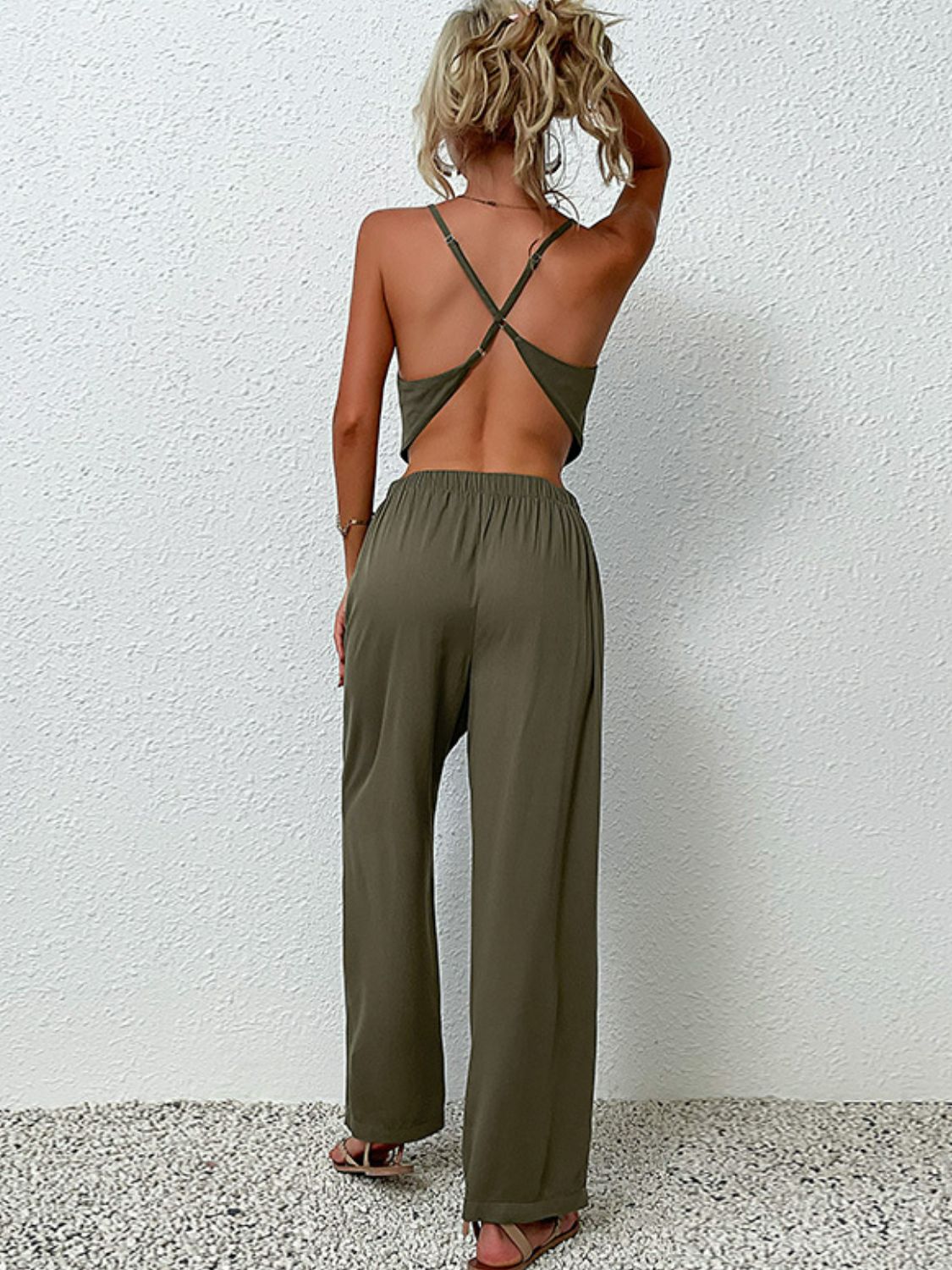 Perfee Crisscross Back Cropped Top and Pants Set