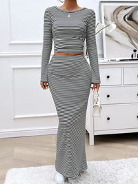 Devine Striped Boat Neck Top and Skirt Set