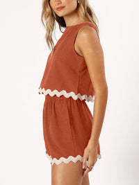 Contrast Trim Round Neck Top and Shorts Set