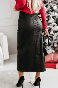 Slit PU Leather Midi Skirt