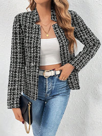 Plaid Open Front Long Sleeve Jacket