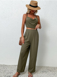 Perfee Crisscross Back Cropped Top and Pants Set