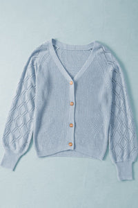 Openwork V-Neck Button Up Cardigan