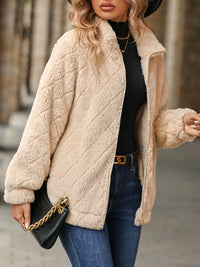 Fuzzy Pocketed Zip Up Jacket