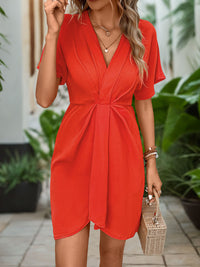 Perfee Ruched High-Low Short Sleeve Dress